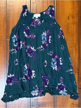 Braeve floral Tank Top - Dark Green with Purple & Blue Flowers
